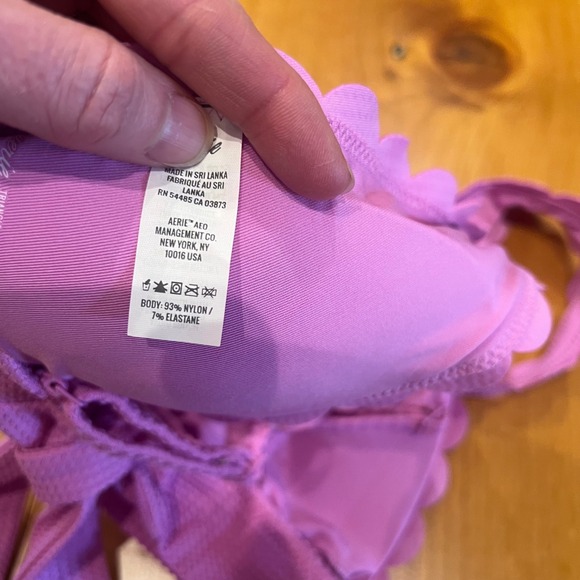 NWT Aerie Waffle Scalloped Tie Longline Triangle Bikini Top Pink S/P A10 - Picture 5 of 6